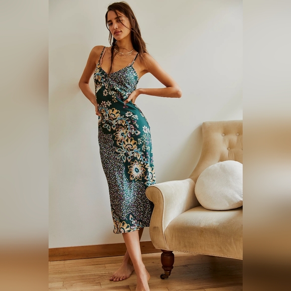 NEW Free People Your Better Side Midi Slip Dress in Rosemary Combo - Picture 5 of 8